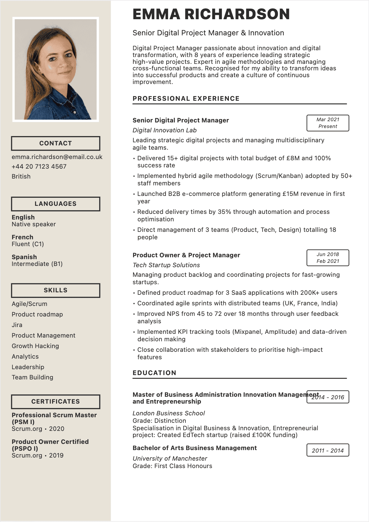 Template CV rise - Modèle professionnel optimisé ATS