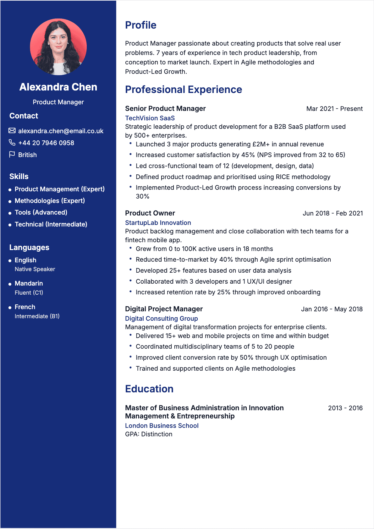 Template CV zenith - Modèle professionnel optimisé ATS