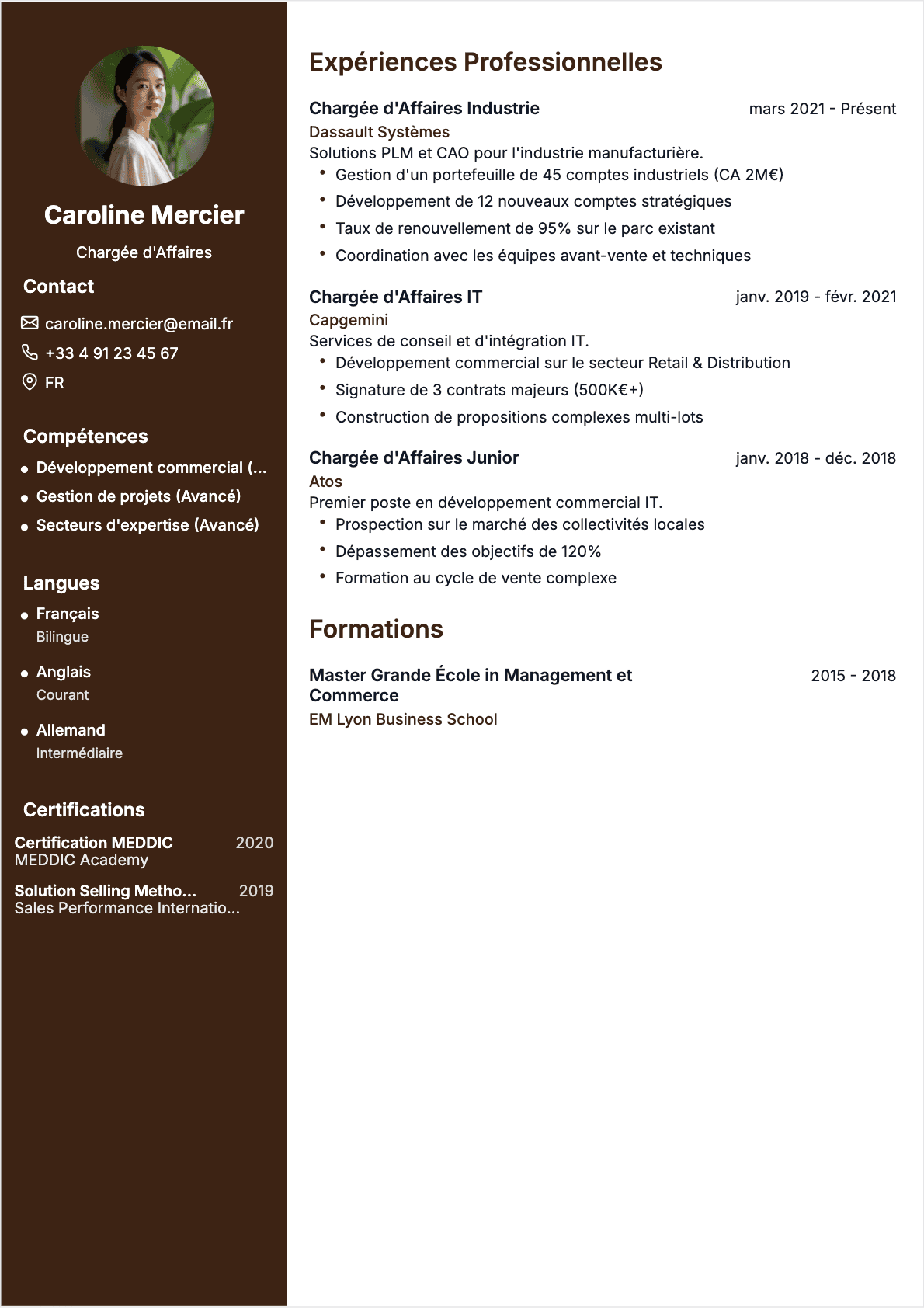 Télécharger le modèle de CV CV Chargé d'affaires Modèle de CV CV Chargé d'affaires - Niveau Confirmé | Template professionnel optimisé ATS